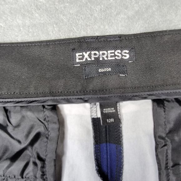 Express Editor Blue/Black/White striped Ankle Pants Size 12R - Picture 4 of 8